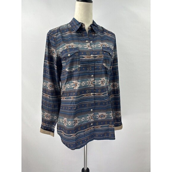 Roper Wear the West Button Down Shirt Navy Brown Medium Southwest Aztec Print - Picture 1 of 11